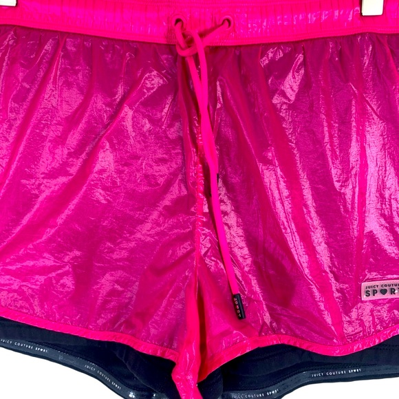 Juicy Couture Women's Pink two layer black and pink work out Shorts size xl - Picture 3 of 13